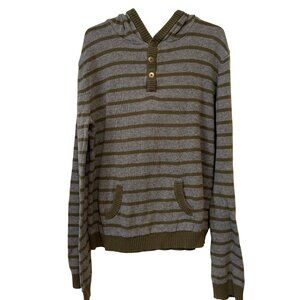 Tommy Bahama Boys Striped Hooded Sweater Gray & Olive Green Size L Cotton Blend